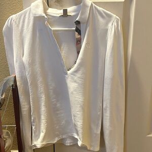 Burberry White Long Sleeve Blouse